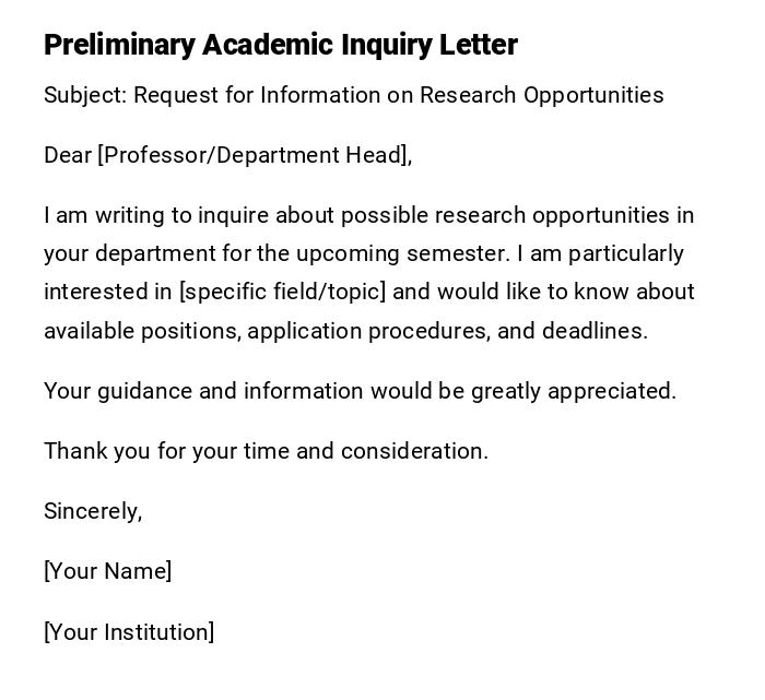 Preliminary Academic Inquiry Letter Preliminary Academic Inquiry Letter