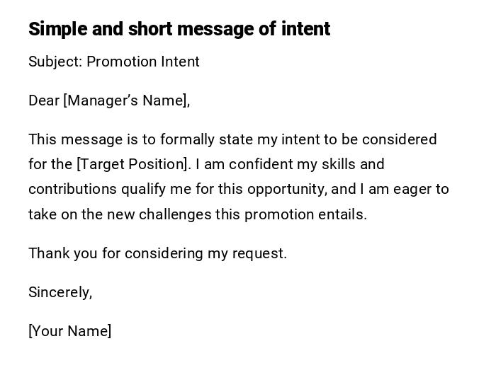 Simple and short message of intent Simple and short message of intent