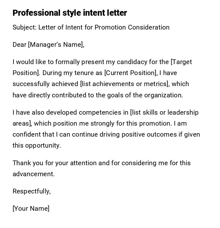 Professional style intent letter Professional style intent letter