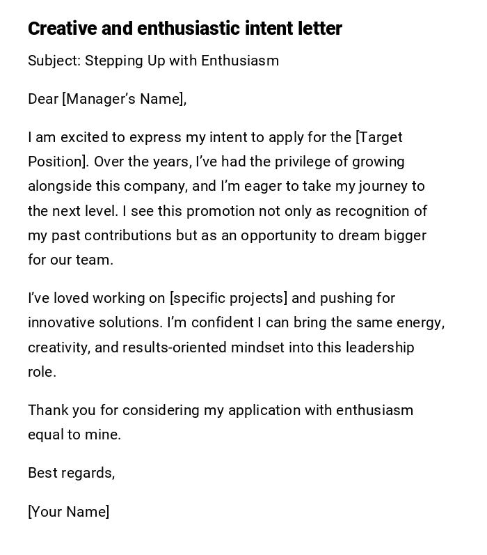 Creative and enthusiastic intent letter Creative and enthusiastic intent letter