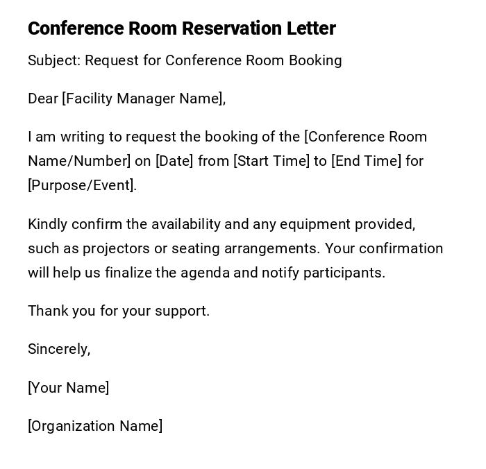 Conference Room Reservation Letter Conference Room Reservation Letter