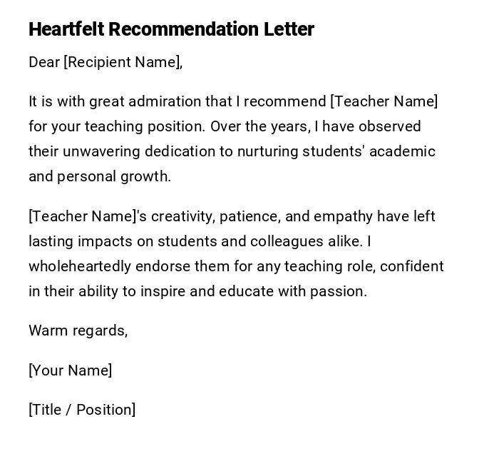 Heartfelt Recommendation Letter Heartfelt Recommendation Letter