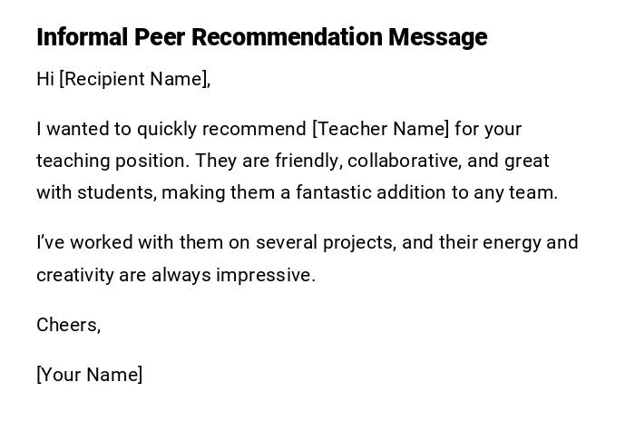 Informal Peer Recommendation Message Informal Peer Recommendation Message