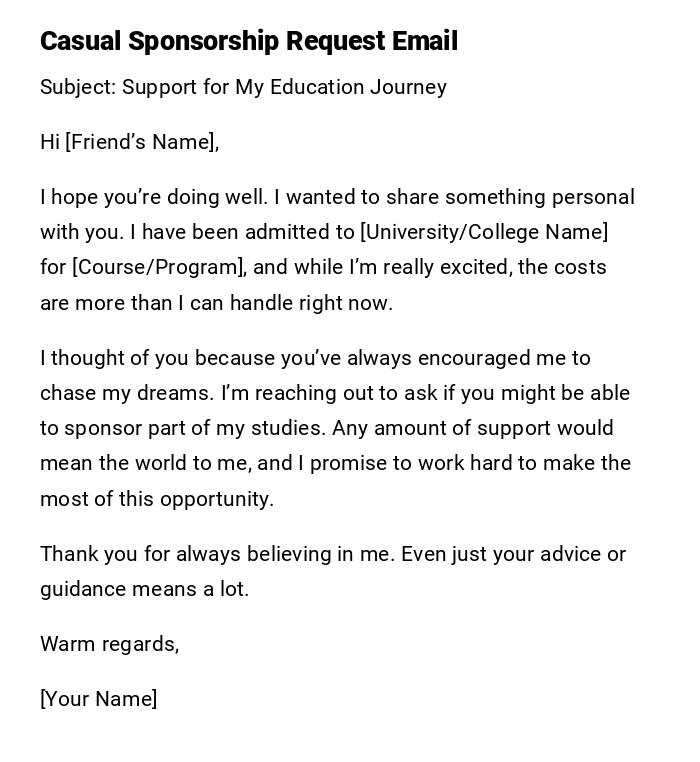 Casual Sponsorship Request Email Casual Sponsorship Request Email