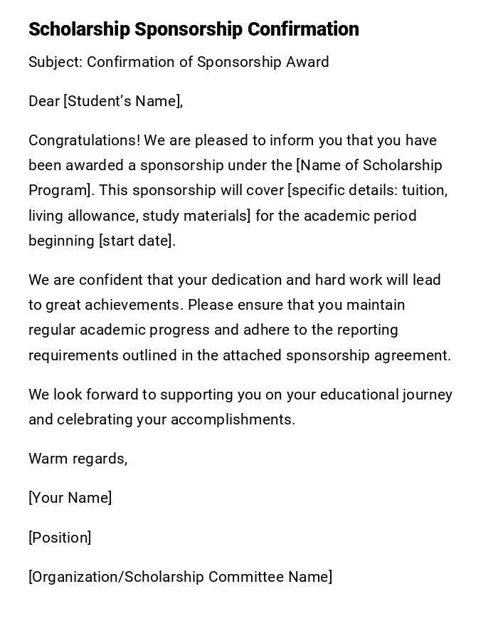 Scholarship Sponsorship Confirmation Scholarship Sponsorship Confirmation