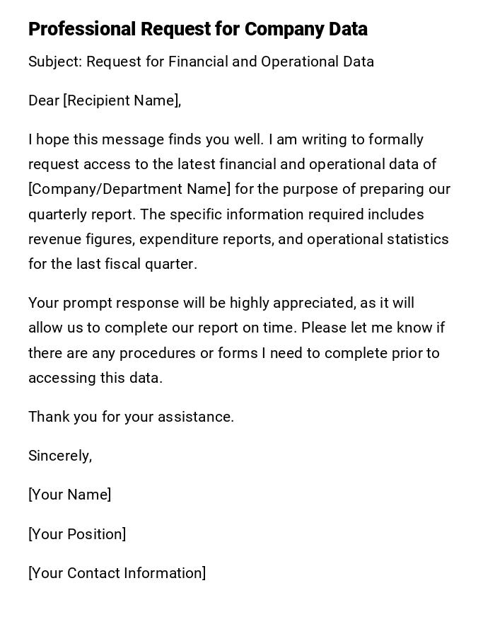 Professional Request for Company Data Professional Request for Company Data