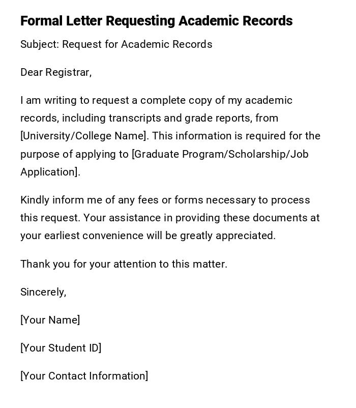 Formal Letter Requesting Academic Records Formal Letter Requesting Academic Records