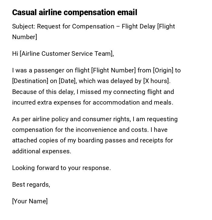 Casual airline compensation email Casual airline compensation email