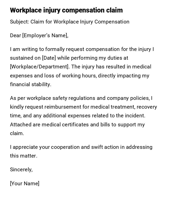 Workplace injury compensation claim Workplace injury compensation claim