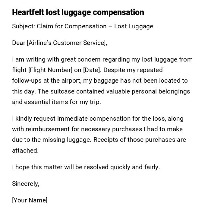 Heartfelt lost luggage compensation Heartfelt lost luggage compensation