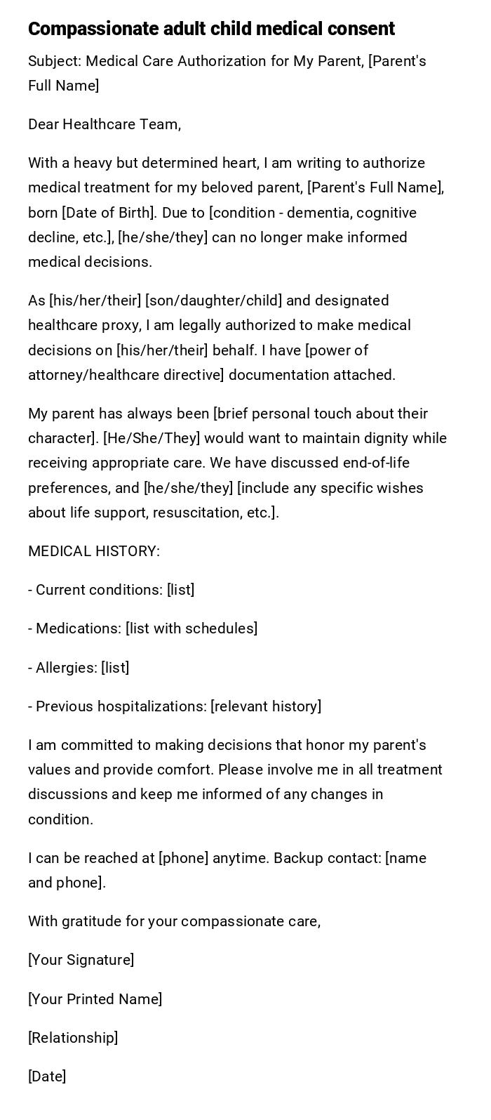 Compassionate adult child medical consent