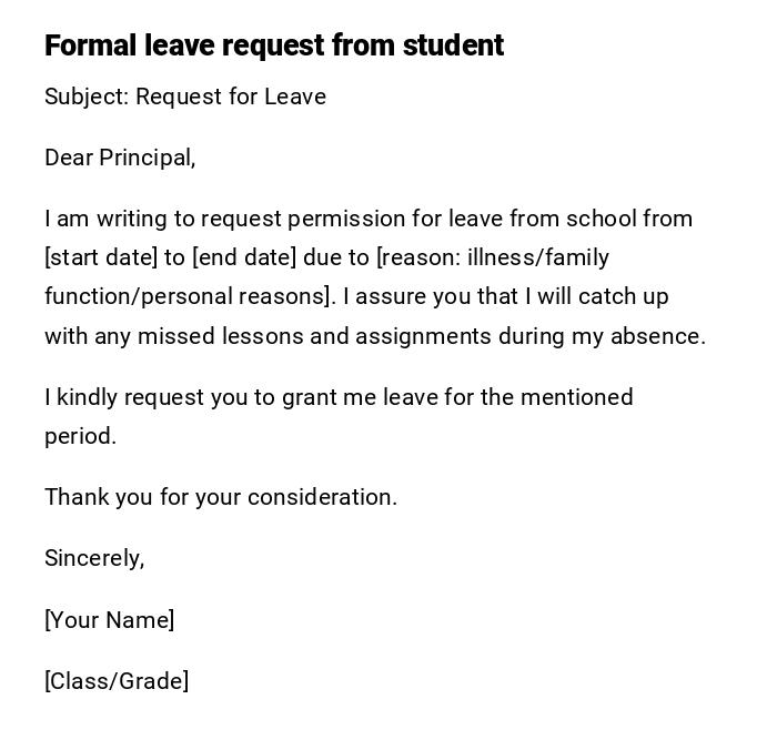 Formal leave request from student