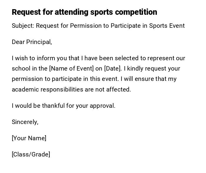 Request for attending sports competition