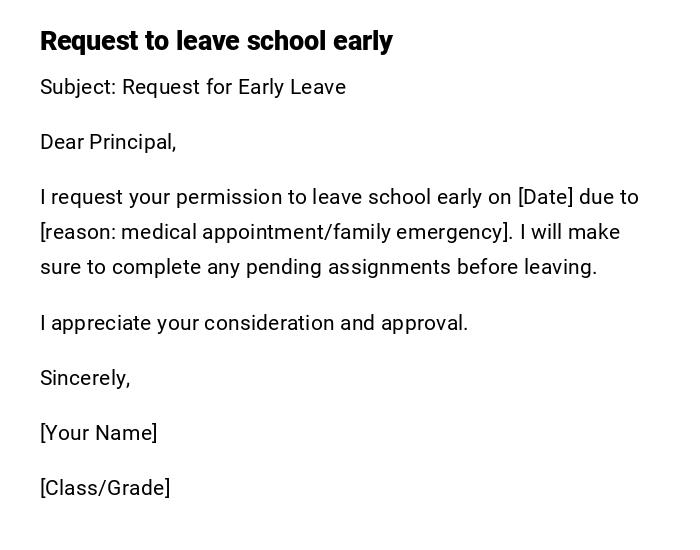 Request to leave school early