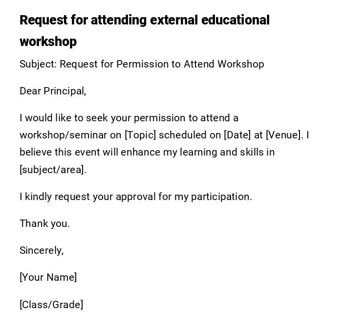 Request for attending external educational workshop