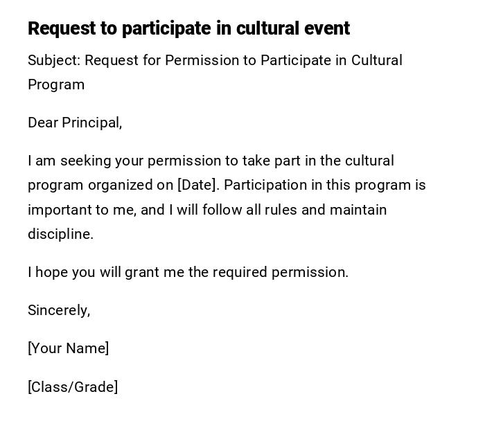 Request to participate in cultural event
