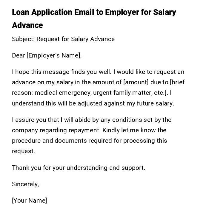 Loan Application Email to Employer for Salary Advance Loan Application Email to Employer for Salary Advance