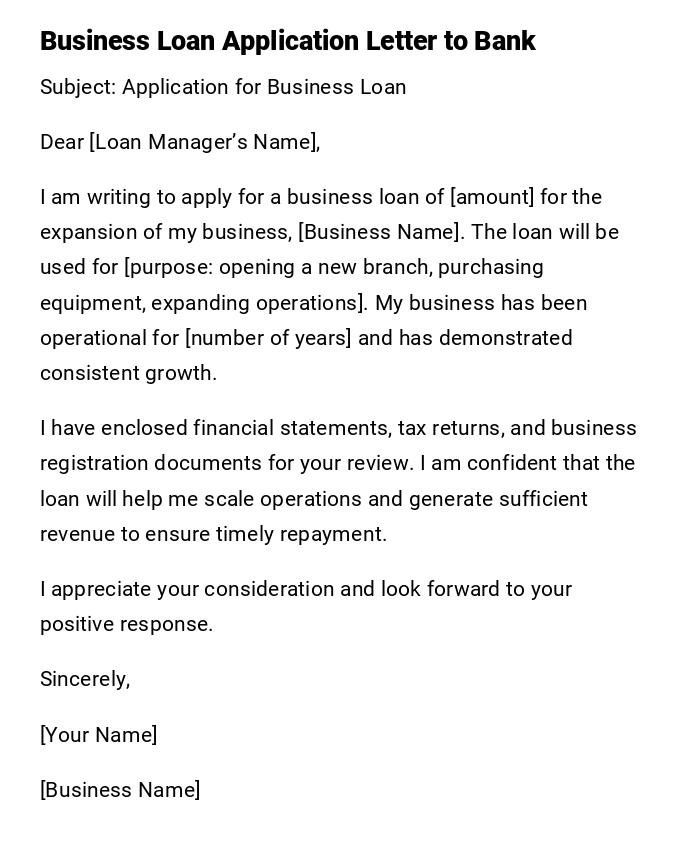 Business Loan Application Letter to Bank Business Loan Application Letter to Bank