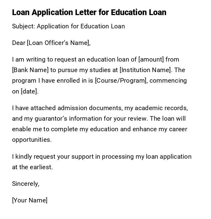 Loan Application Letter for Education Loan Loan Application Letter for Education Loan