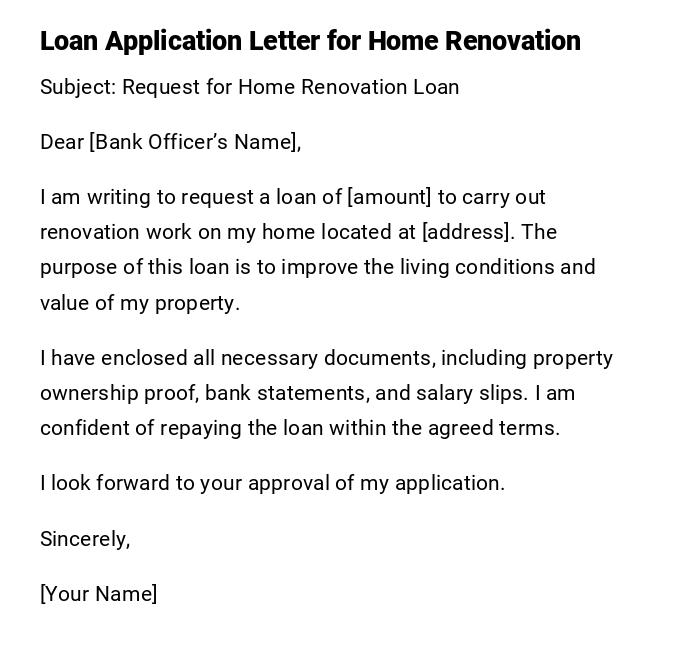 Loan Application Letter for Home Renovation Loan Application Letter for Home Renovation