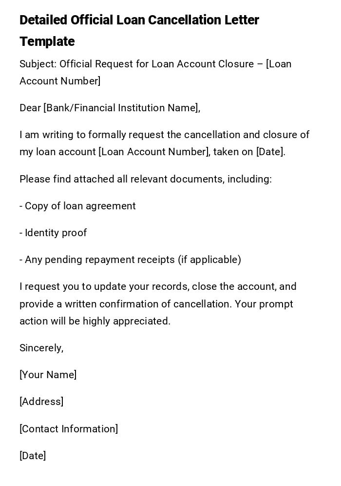 Detailed Official Loan Cancellation Letter Template Detailed Official Loan Cancellation Letter Template
