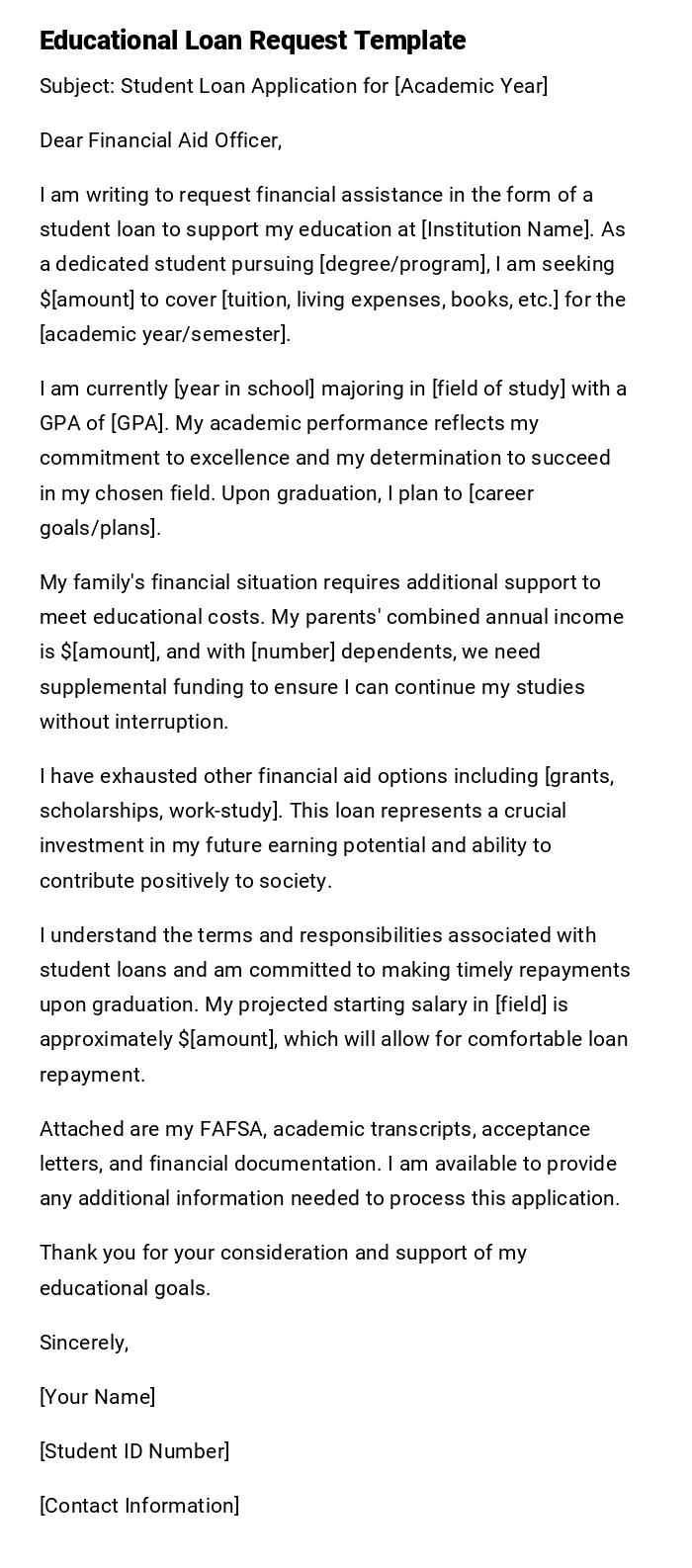 Educational Loan Request Template Educational Loan Request Template