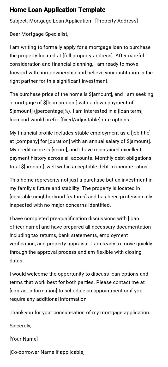 Home Loan Application Template Home Loan Application Template