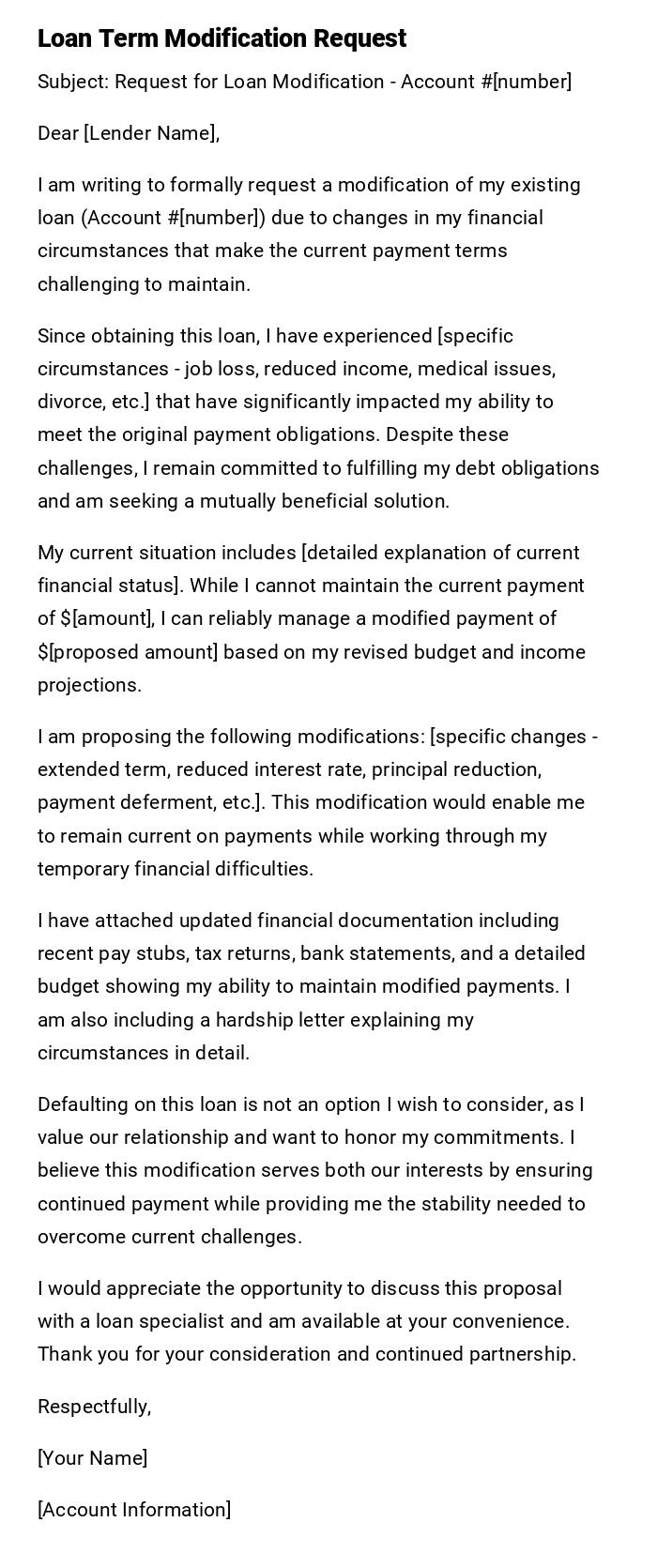 Loan Term Modification Request Loan Term Modification Request