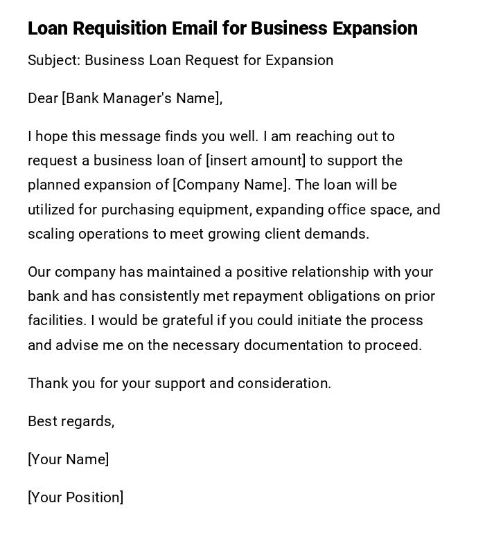 Loan Requisition Email for Business Expansion