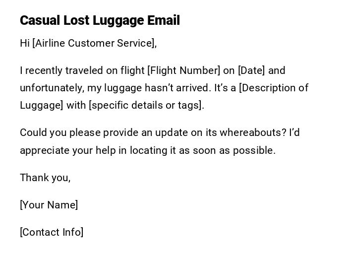 Casual Lost Luggage Email Casual Lost Luggage Email