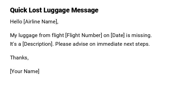 Quick Lost Luggage Message Quick Lost Luggage Message