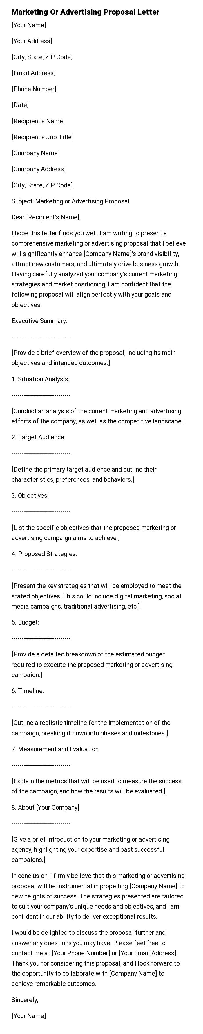Marketing Or Advertising Proposal Letter