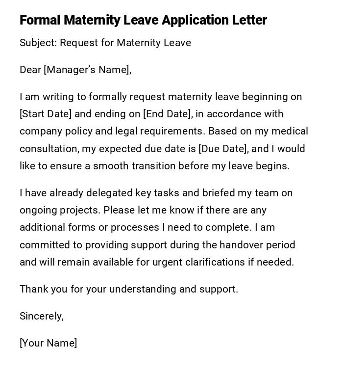 Formal Maternity Leave Application Letter Formal Maternity Leave Application Letter