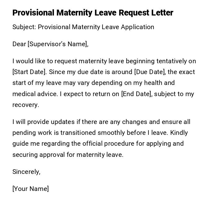 Provisional Maternity Leave Request Letter Provisional Maternity Leave Request Letter