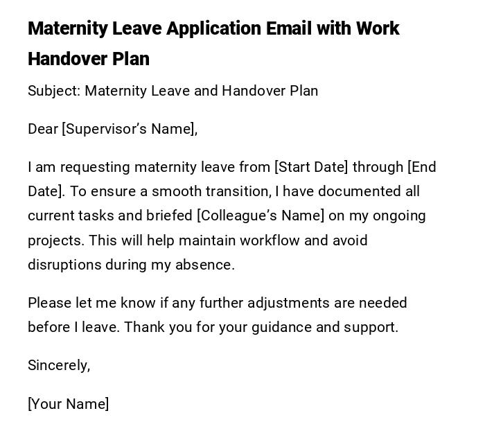 Maternity Leave Application Email with Work Handover Plan Maternity Leave Application Email with Work Handover Plan