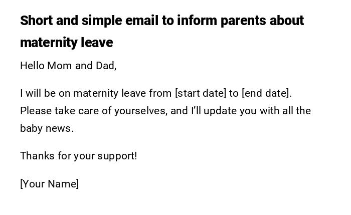 Short and simple email to inform parents about maternity leave Short and simple email to inform parents about maternity leave