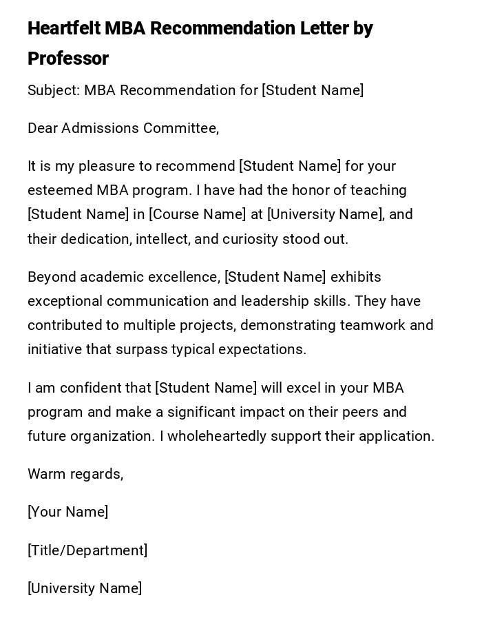 Heartfelt MBA Recommendation Letter by Professor Heartfelt MBA Recommendation Letter by Professor