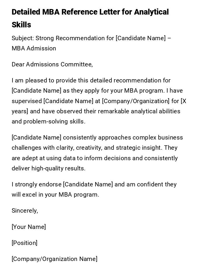 Detailed MBA Reference Letter for Analytical Skills Detailed MBA Reference Letter for Analytical Skills