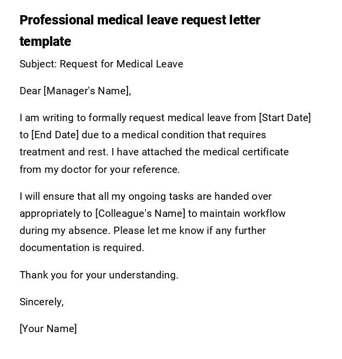 Professional medical leave request letter template
