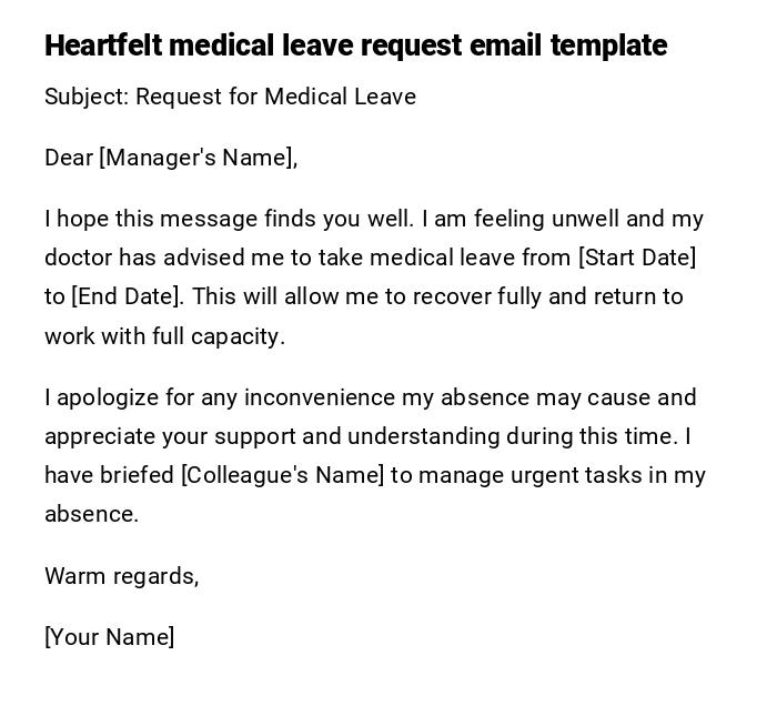 Heartfelt medical leave request email template