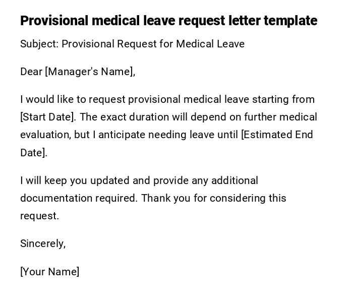 Provisional medical leave request letter template