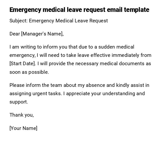 Emergency medical leave request email template