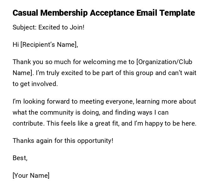 Casual Membership Acceptance Email Template Casual Membership Acceptance Email Template