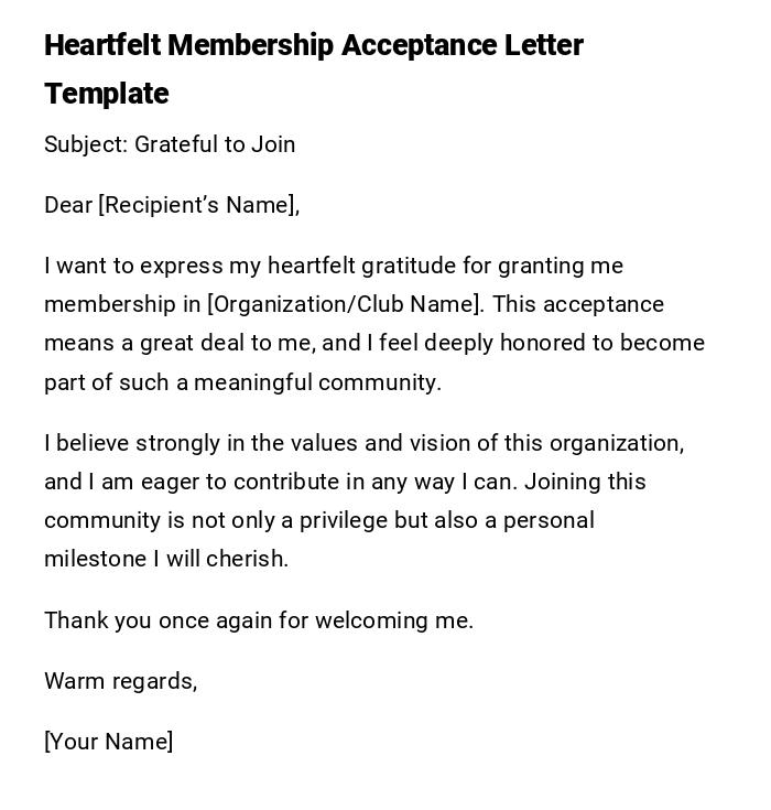 Heartfelt Membership Acceptance Letter Template Heartfelt Membership Acceptance Letter Template