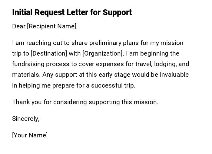 Initial Request Letter for Support Initial Request Letter for Support