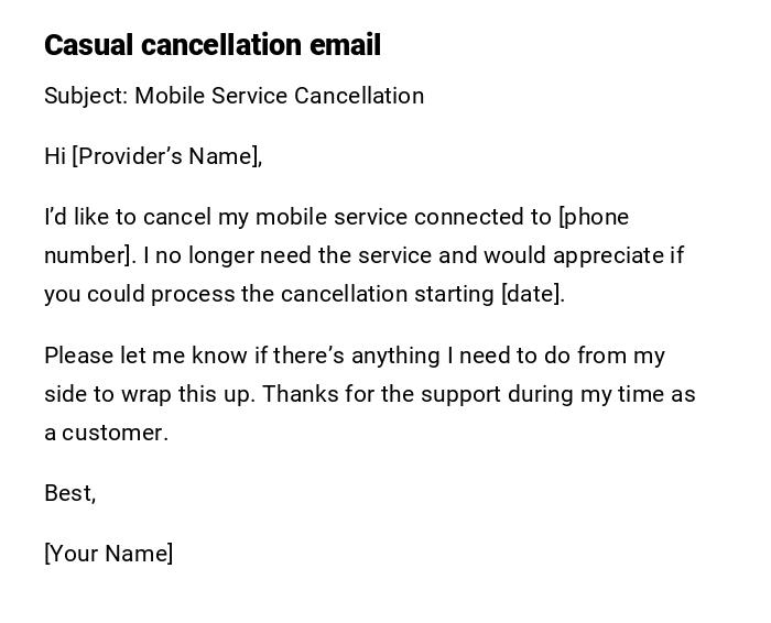 Casual cancellation email Casual cancellation email