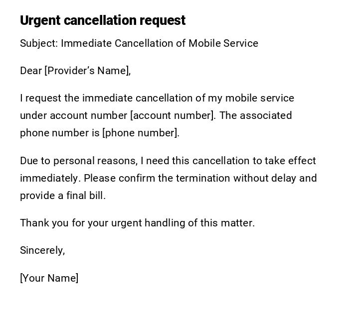 Urgent cancellation request Urgent cancellation request