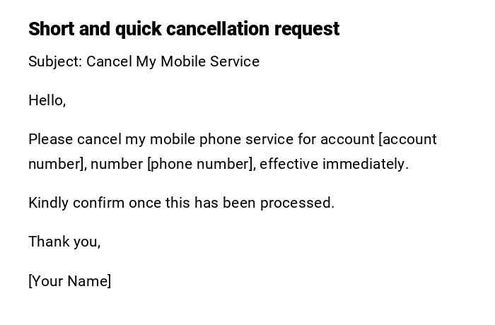 Short and quick cancellation request Short and quick cancellation request