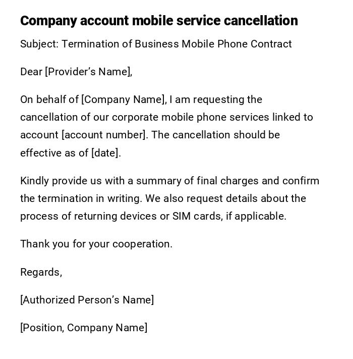 Company account mobile service cancellation Company account mobile service cancellation