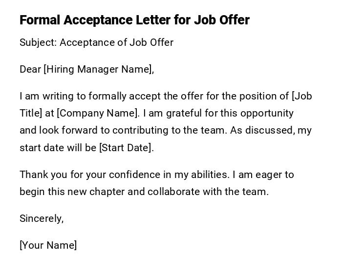 Formal Acceptance Letter for Job Offer